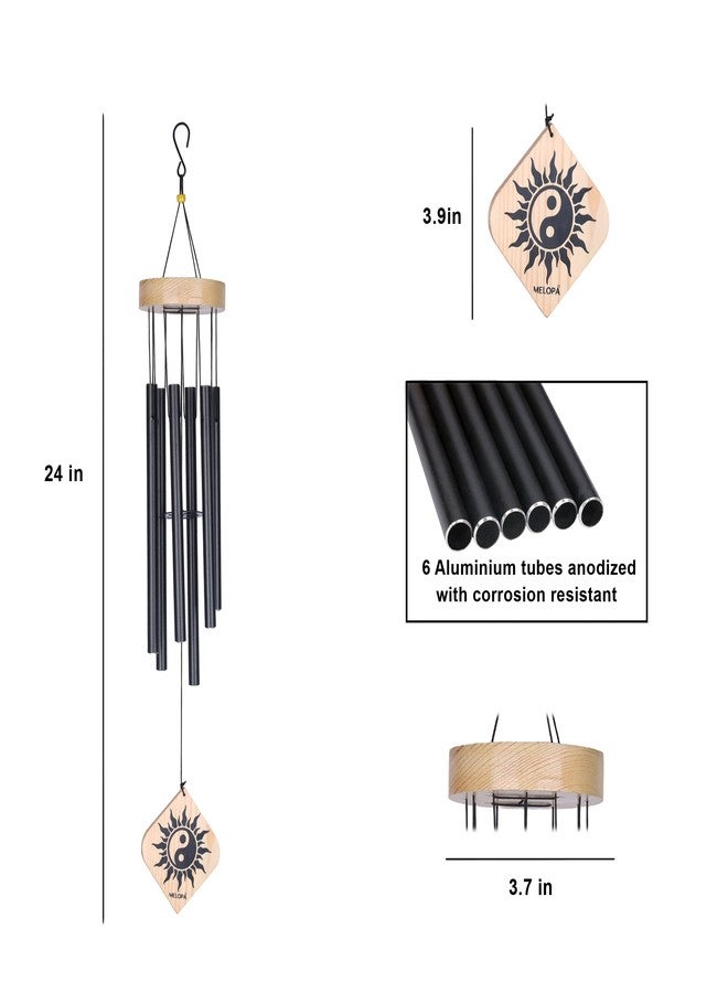 MELOPA 6 Pipe Aluminum & Wood Wind Chimes for Home Positive Energy - Black | Deep Tone Outdoor Wind Chime | Garden & Balcony Decor | Hanging Bell for Peace & Harmony - Image 2